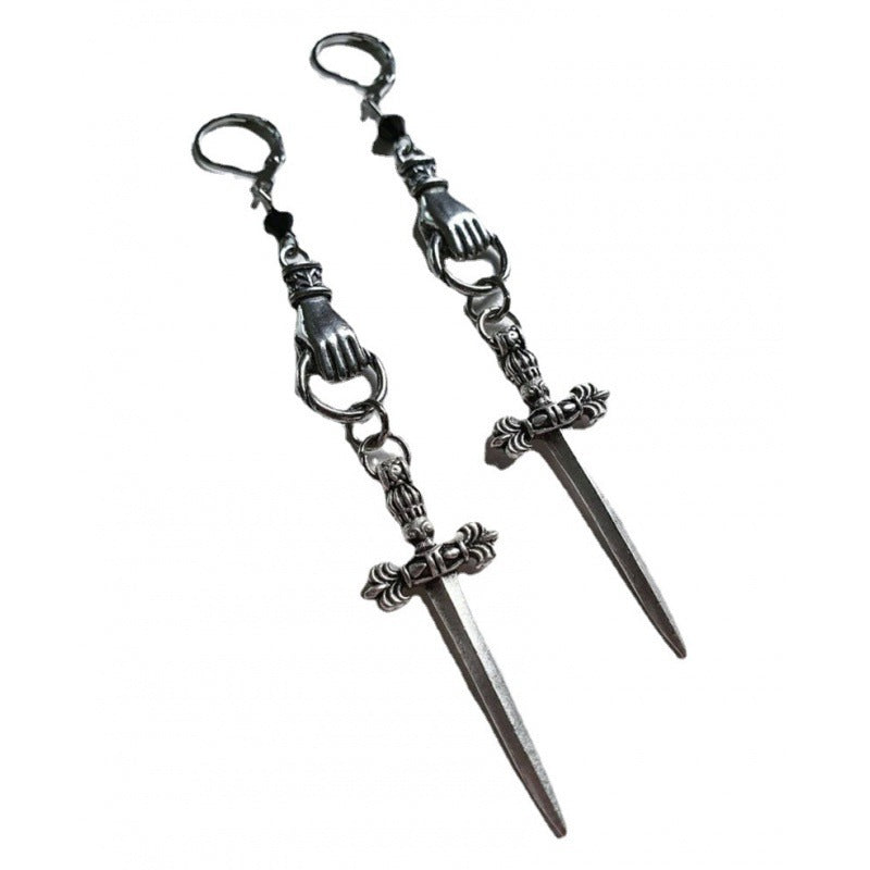Chaoren Ancient Sword Fist Hand Crystal Earrings
