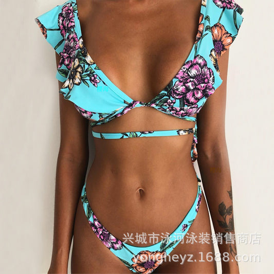 Swimming River Swimsuit 2019 New Ladies Split European And American Sexy Ruffles Thin Bikini Swimwear Bikini