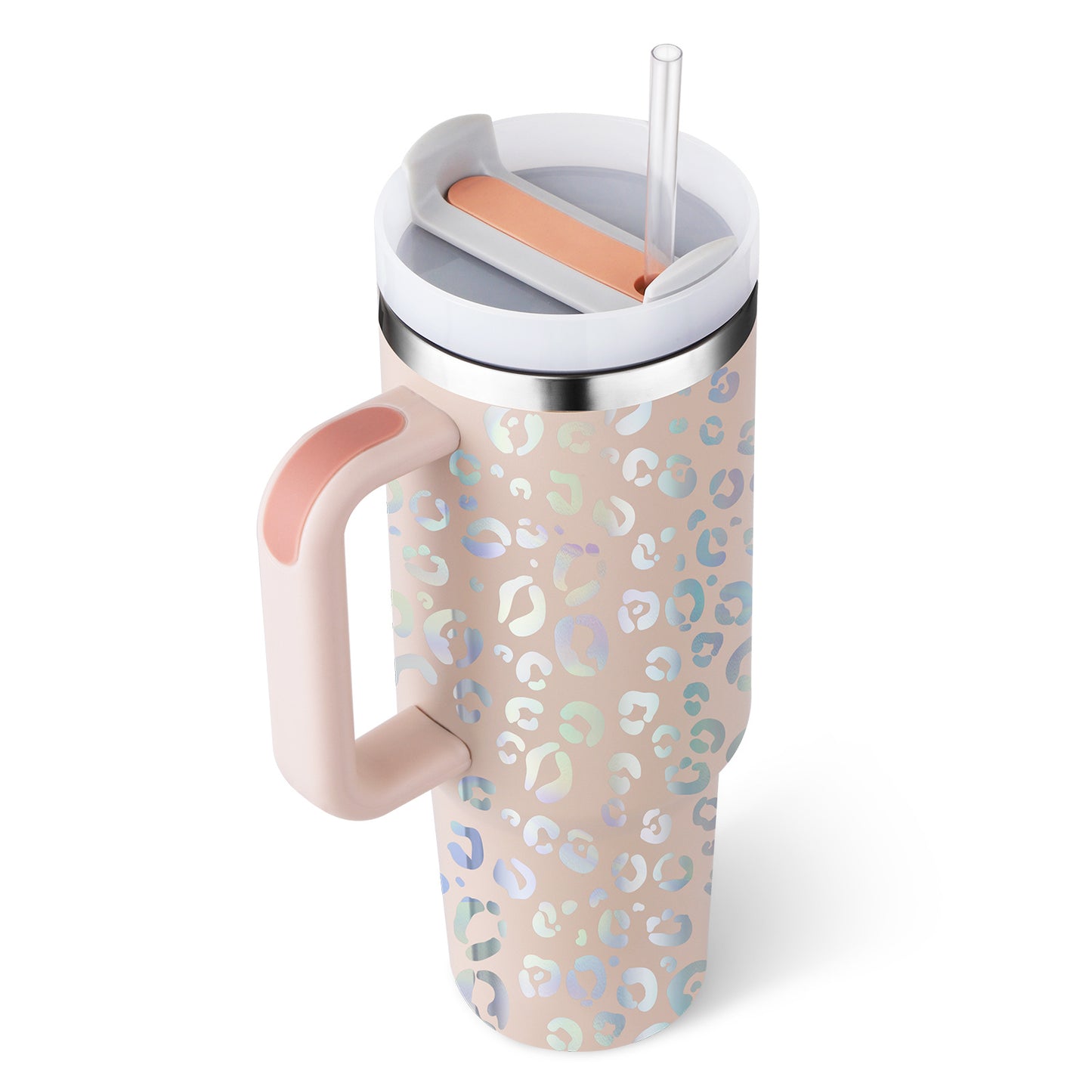 40 Oz Tumbler met handvat, rietje, geïsoleerd, roestvrij staal, morsbestendig, vacuüm koffiebeker, beker met deksel, taps toelopende mok, cadeaus voor Valentijnsliefhebbers, geschikt voor in de auto, sportschool, kantoor, reizen