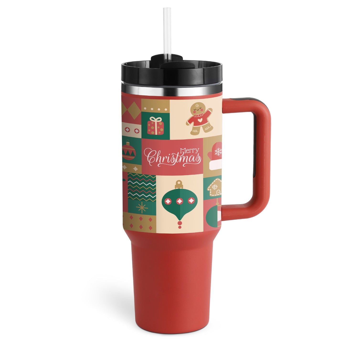 40 Oz Tumbler met handvat, rietje, geïsoleerd, roestvrij staal, morsbestendig, vacuüm koffiebeker, beker met deksel, taps toelopende mok, cadeaus voor Valentijnsliefhebbers, geschikt voor in de auto, sportschool, kantoor, reizen