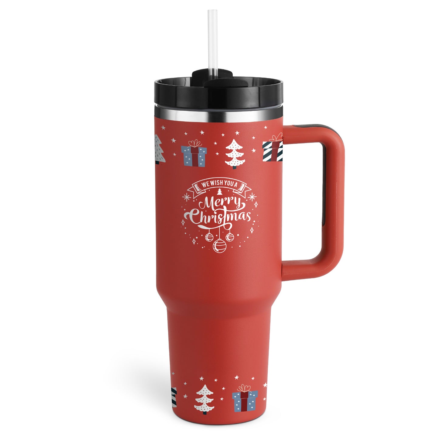 40 Oz Tumbler met handvat, rietje, geïsoleerd, roestvrij staal, morsbestendig, vacuüm koffiebeker, beker met deksel, taps toelopende mok, cadeaus voor Valentijnsliefhebbers, geschikt voor in de auto, sportschool, kantoor, reizen