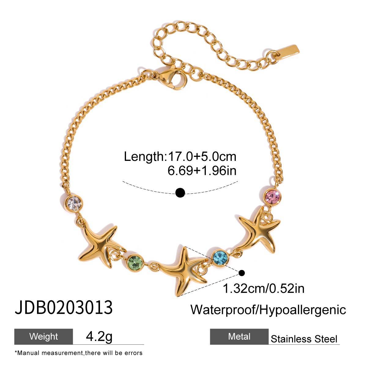 Titanium Steel Gold Color Zircon Bracelet Starfish Ornament