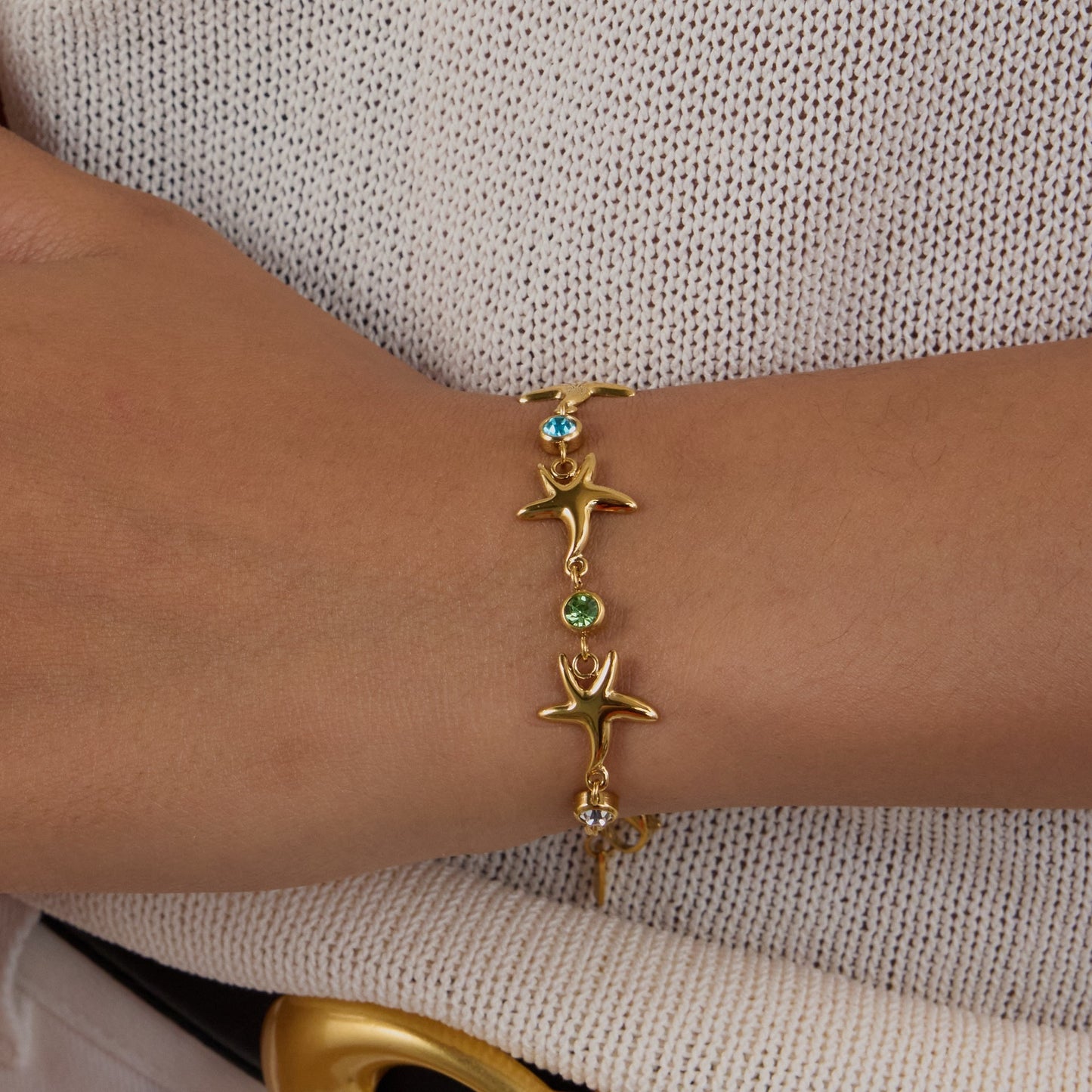 Titanium Steel Gold Color Zircon Bracelet Starfish Ornament