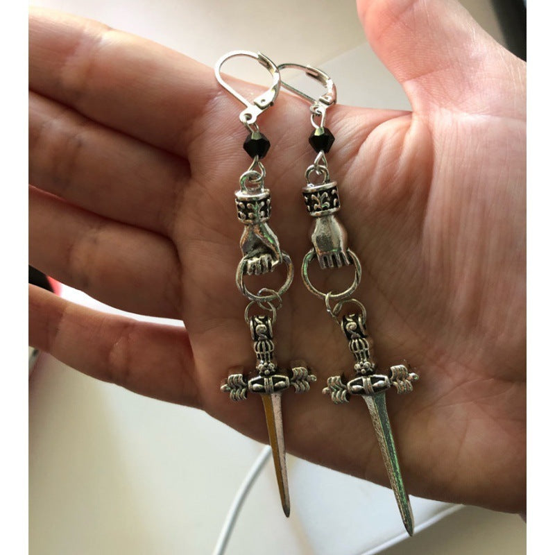 Chaoren Ancient Sword Fist Hand Crystal Earrings