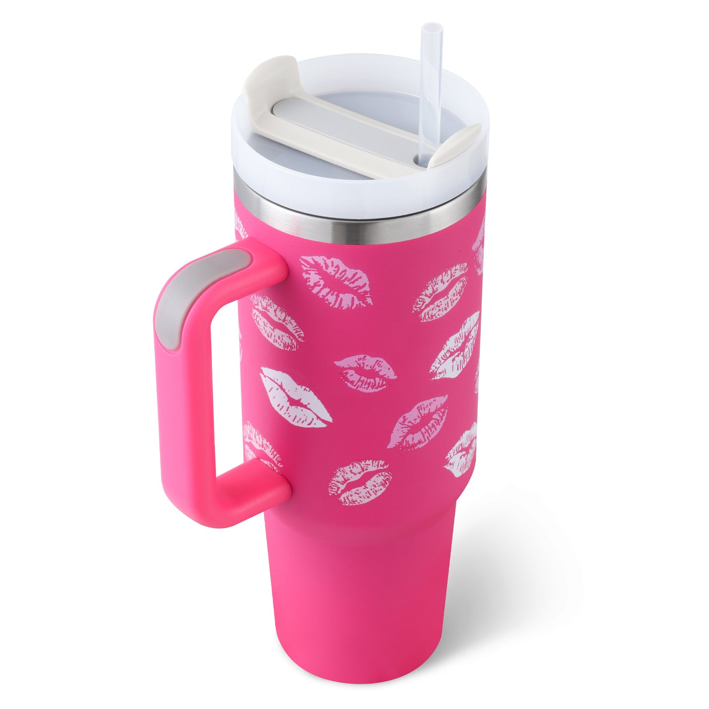 40 Oz Tumbler met handvat, rietje, geïsoleerd, roestvrij staal, morsbestendig, vacuüm koffiebeker, beker met deksel, taps toelopende mok, cadeaus voor Valentijnsliefhebbers, geschikt voor in de auto, sportschool, kantoor, reizen