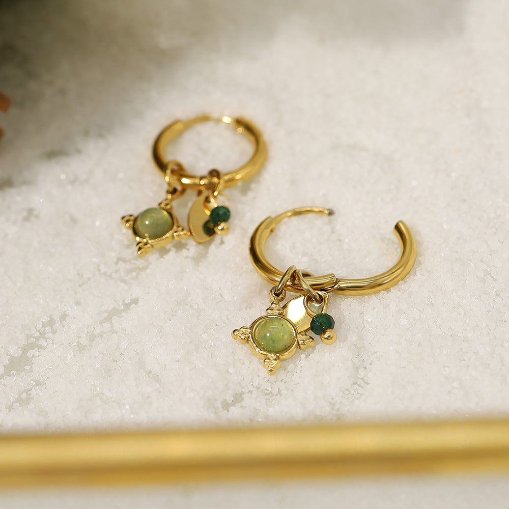 Cross-border INS Wind Dongling Jade Natural Stone Pendant Ear Buckle 18K Gold-plated Non-fading High-grade Earring Titanium Steel Earrings