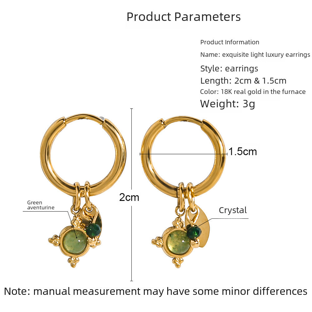 Cross-border INS Wind Dongling Jade Natural Stone Pendant Ear Buckle 18K Gold-plated Non-fading High-grade Earring Titanium Steel Earrings