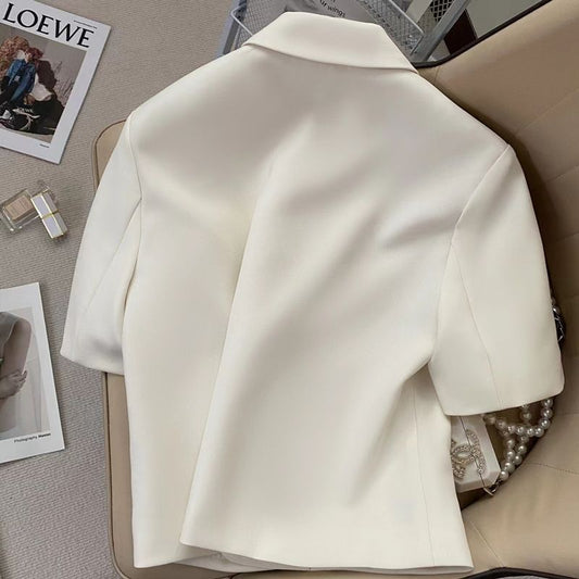 Women's Creamy-white Short-sleeved Suit Jacket