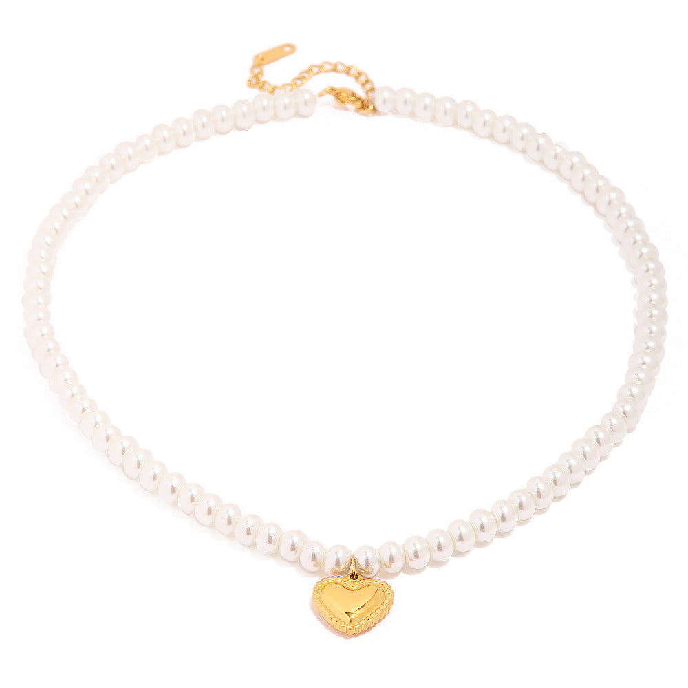 European And American Trend Internet Celebrity Ins Style 18K Gold-plated Pearl Love Pendant Necklace No Fading Fashion All-match Necklace Decoration