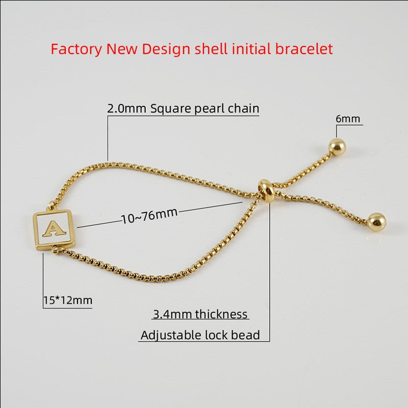 Titanium Steel Natural Shell 26 Letters Lara Bracelet Women Cross Border Stainless Steel Square 18K Gold Adjuvable Bracelet