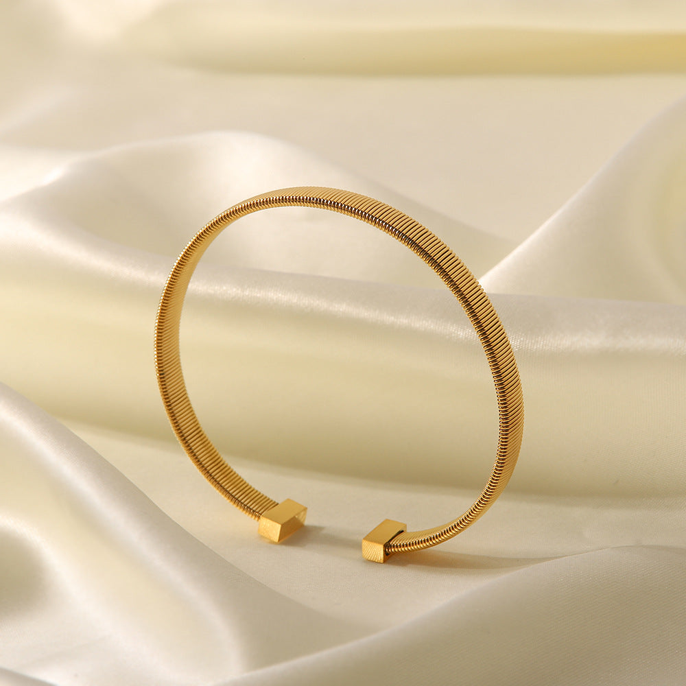 Cross-border New Titanium Steel Open Bracelet Simple Fashion Versatile Design Stainless Steel Non-fading 18K Gold Bracelet