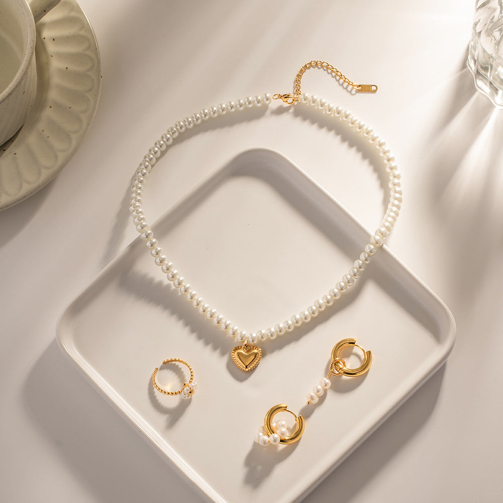 European And American Trend Internet Celebrity Ins Style 18K Gold-plated Pearl Love Pendant Necklace No Fading Fashion All-match Necklace Decoration