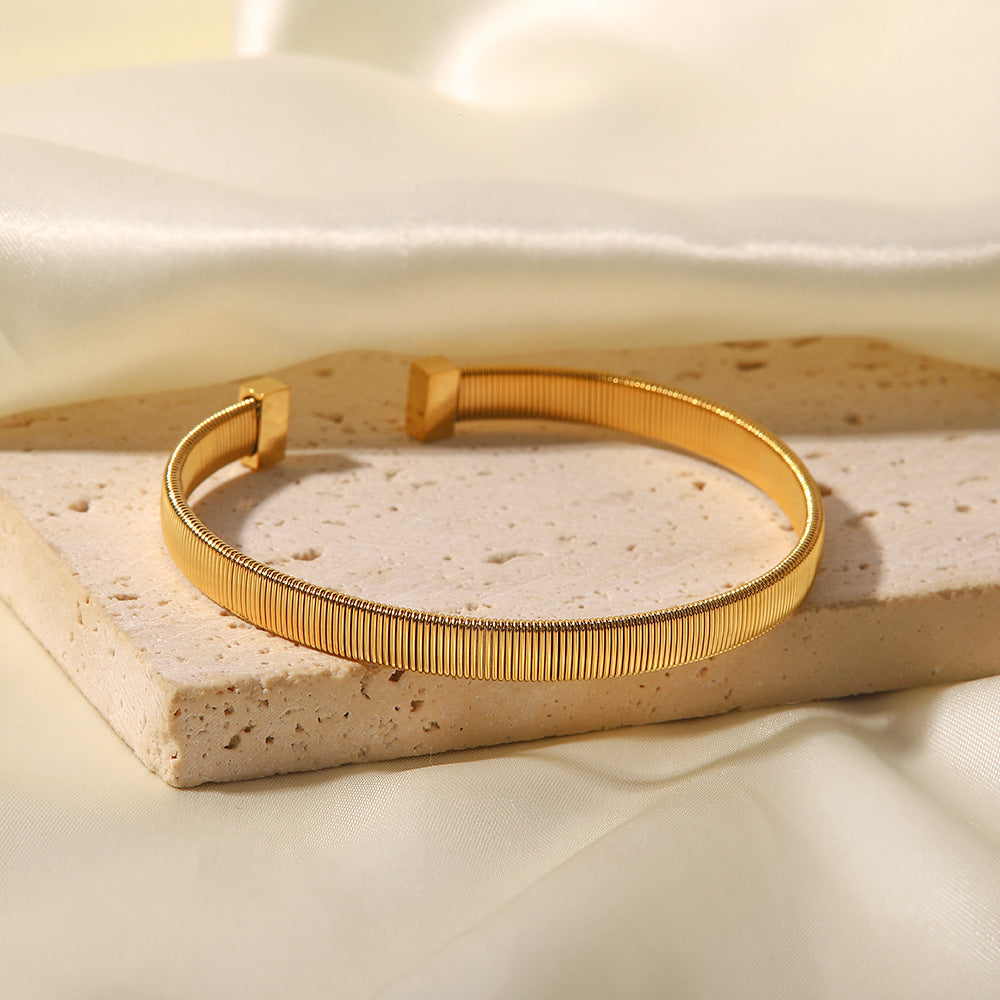 Cross-border New Titanium Steel Open Bracelet Simple Fashion Versatile Design Stainless Steel Non-fading 18K Gold Bracelet