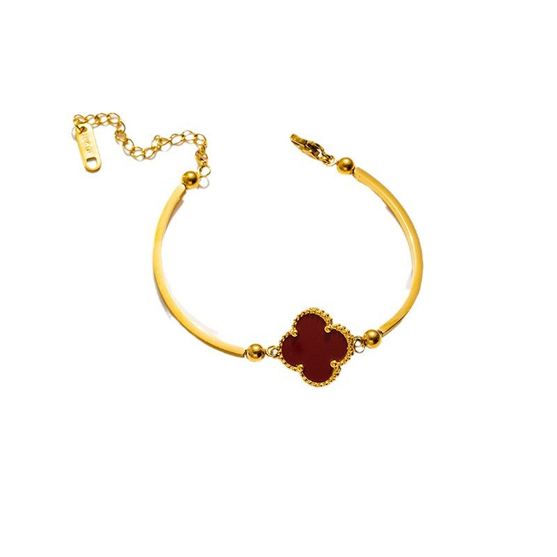 Nabao Cross-border Hot-selling Four-leaf Clover Titanium Steel Bracelet For Women, Light Luxury Niche Design Pendant, Simple, Versatile And High-end