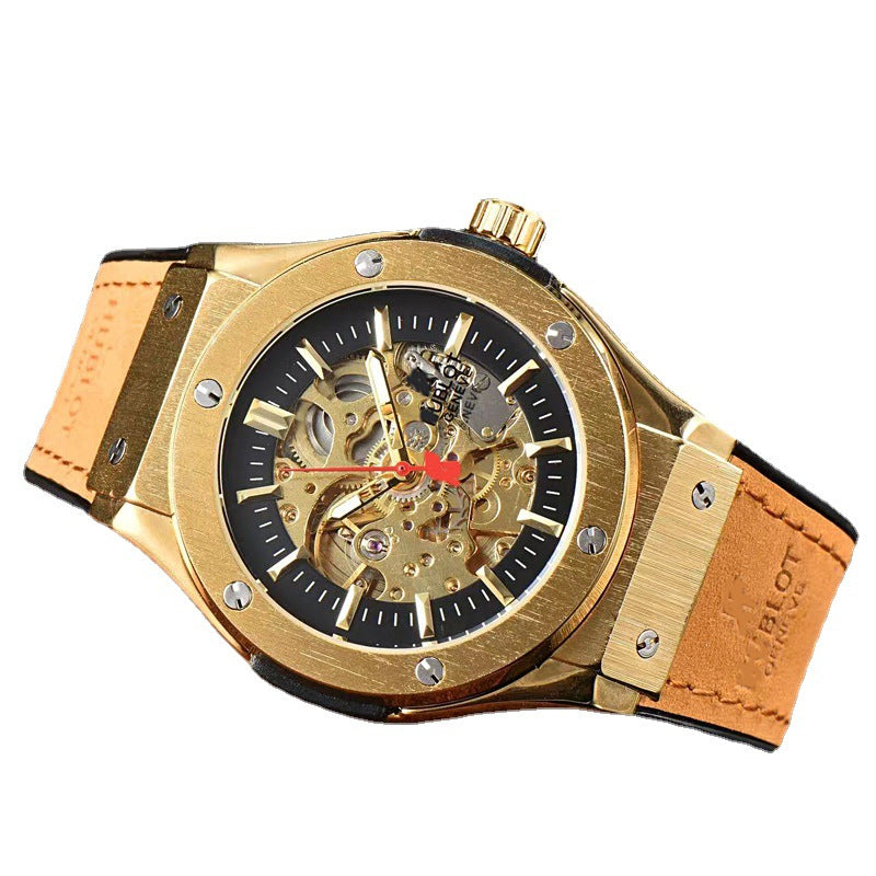Classic European Atmospheric Round Dial Business Men's Fully Automatic Hollow Manipulator Watch