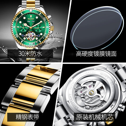 Oris Brand Watch Multifunctional Mechanical Watch Green Waterproof Ghost Hollowed Out Men's Watch Men's Watch