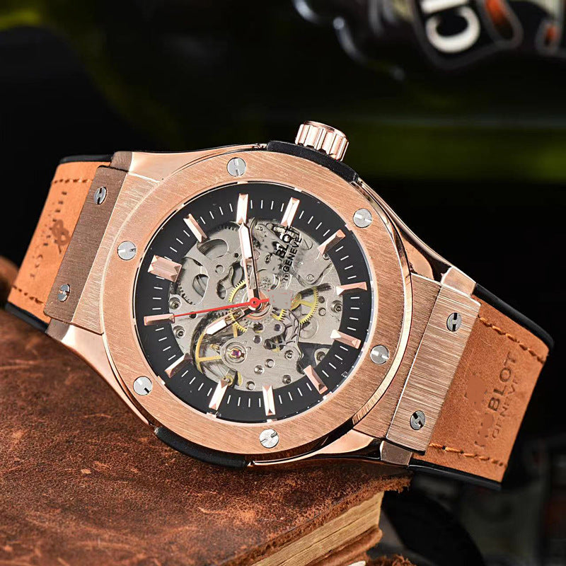 Classic European Atmospheric Round Dial Business Men's Fully Automatic Hollow Manipulator Watch