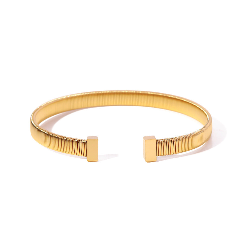 Cross-border New Titanium Steel Open Bracelet Simple Fashion Versatile Design Stainless Steel Non-fading 18K Gold Bracelet