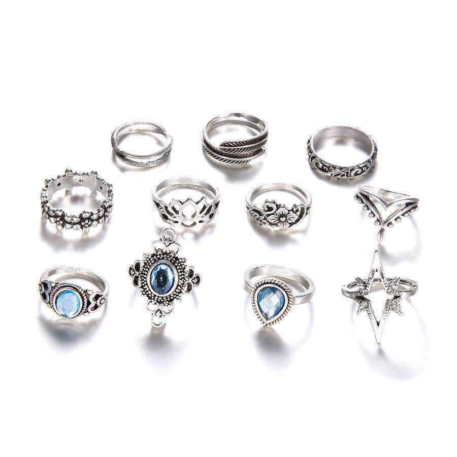 Bohemian Diamond Set Ring Women's Retro Wedding Festival Star Moon Crystal Ring