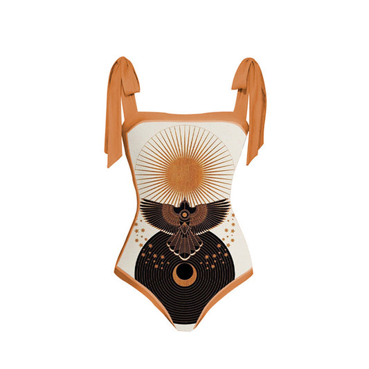 2023 European And American One-piece Conservative Belly-covering Slimming Backless Lace-up Skirt New Swimsuit Women's Chiffon Beach Skirt