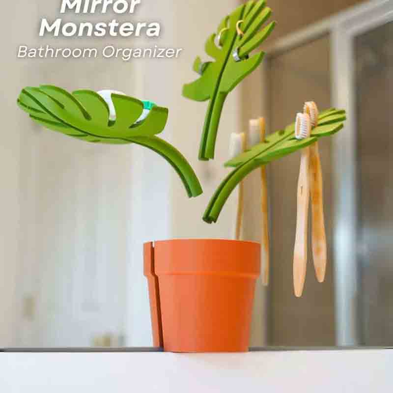 Cross-border New Mirror Monstera-Bathroom Organizer Mirror Turtle Bamboo Toothbrush Holder
