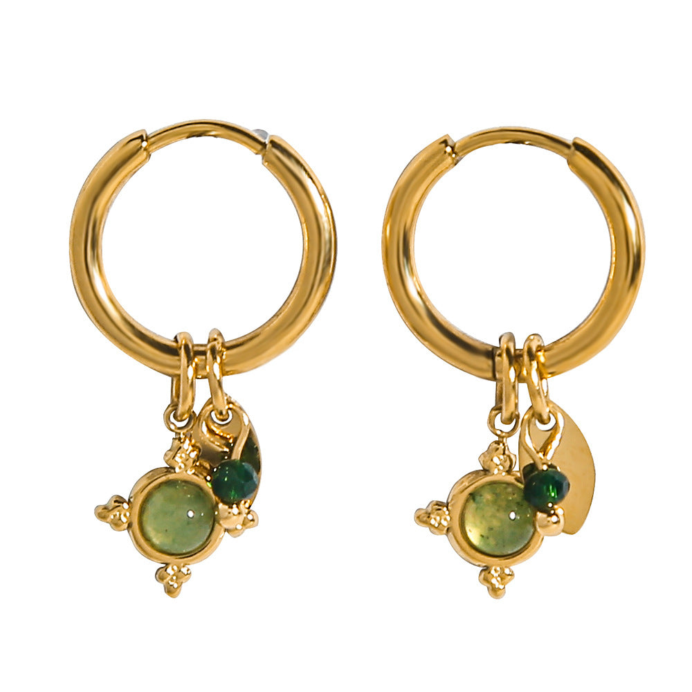 Cross-border INS Wind Dongling Jade Natural Stone Pendant Ear Buckle 18K Gold-plated Non-fading High-grade Earring Titanium Steel Earrings
