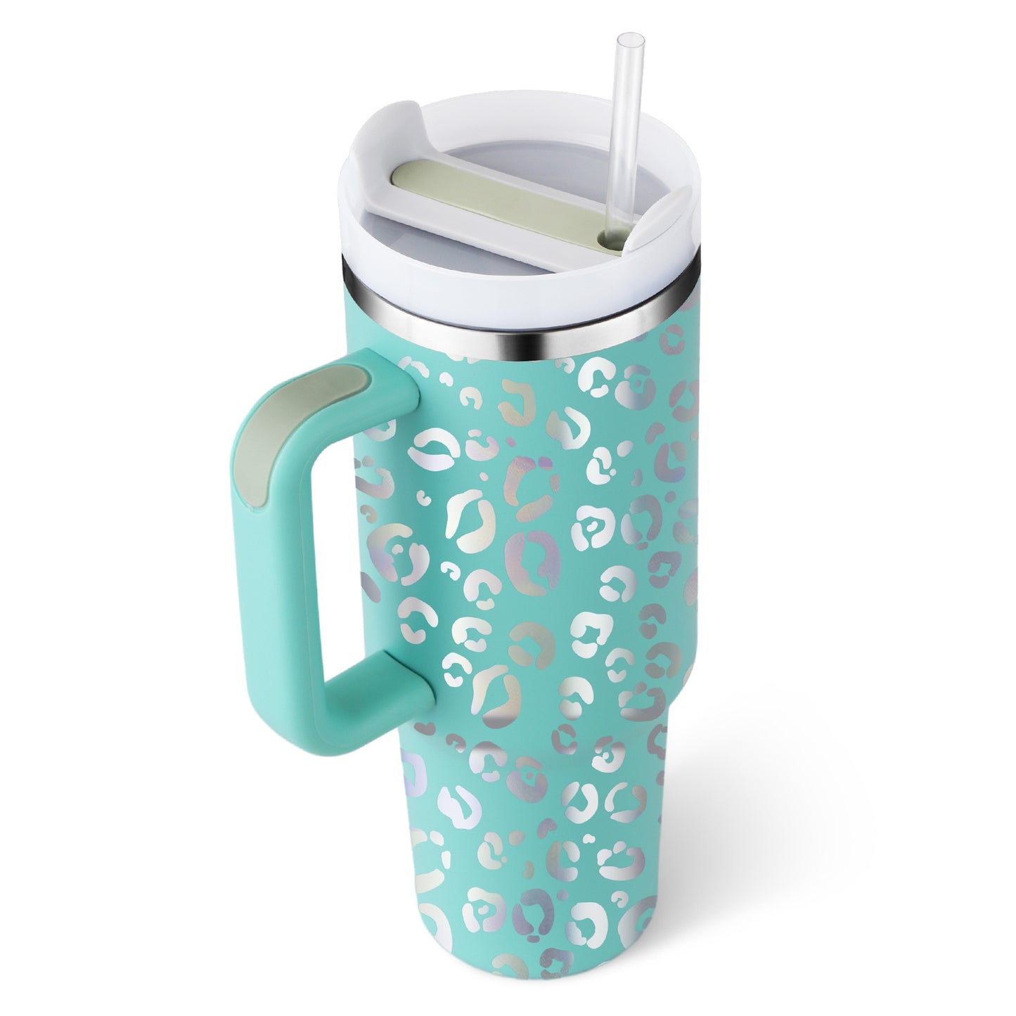 40 Oz Tumbler met handvat, rietje, geïsoleerd, roestvrij staal, morsbestendig, vacuüm koffiebeker, beker met deksel, taps toelopende mok, cadeaus voor Valentijnsliefhebbers, geschikt voor in de auto, sportschool, kantoor, reizen