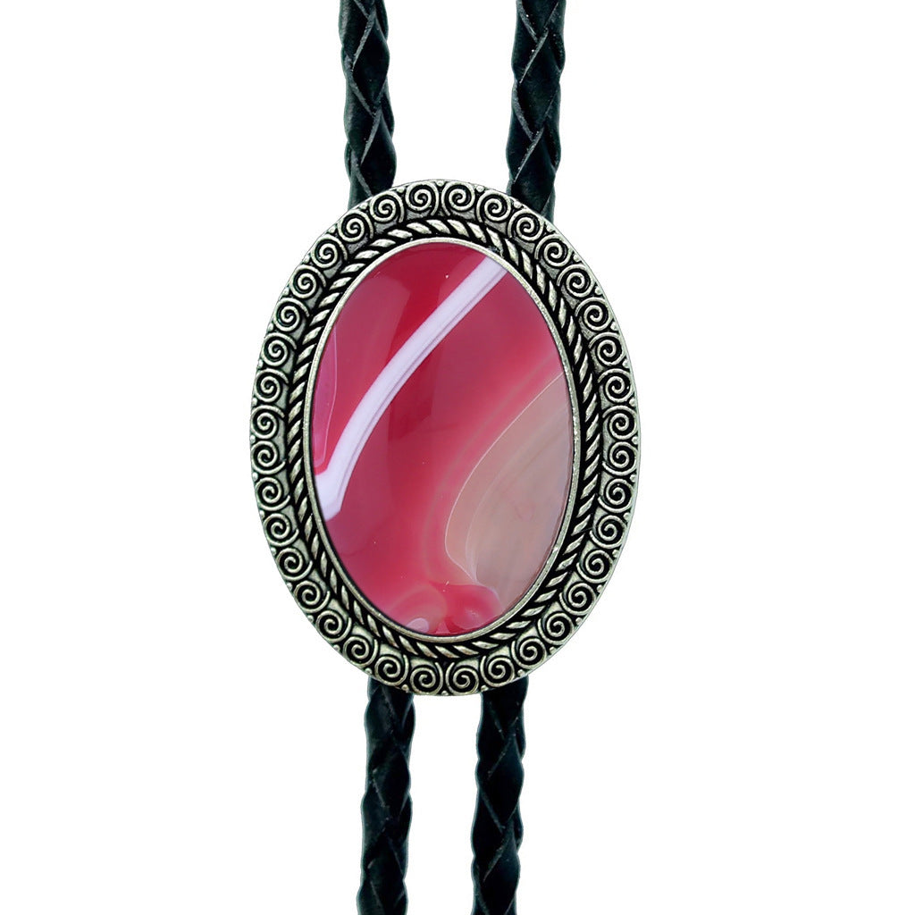 Jade Gem Bolo Tie Polo Neckline Rope Necklace