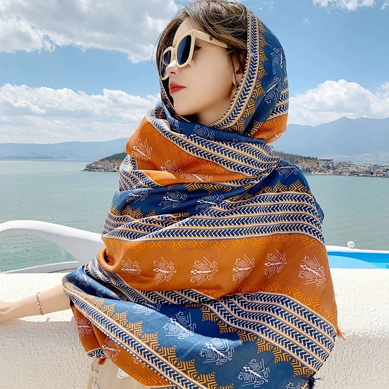 Ethnic Style Sun Protection Talma Tibet Desert Travel Thin Holiday Silk Scarf