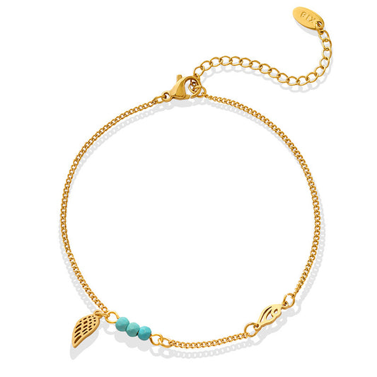 Cold Wind Road Turquoise Wings Anklet Ornament All-matching Graceful Titanium Steel Gold Plated