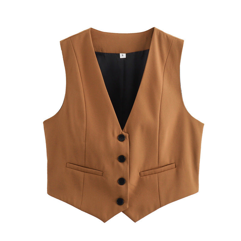 Women's Loose Button Decoration Multi-color Versatile Vest