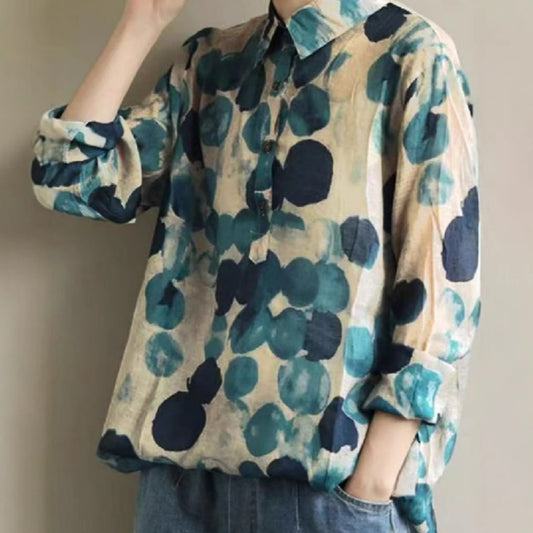 New Cotton And Linen Art Retro Color Lapel Shirt