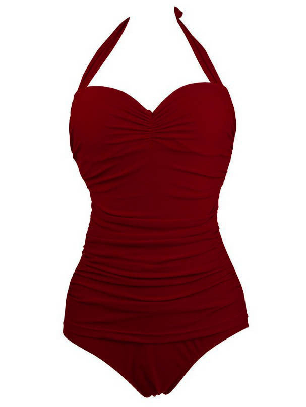 Ladies Beach Swimming Fashion Sexy Solid Color One Piece Swimsuit
