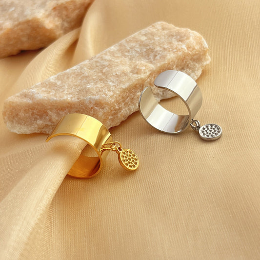 French Ins Style 18K Stainless Steel Round Pendant Ring