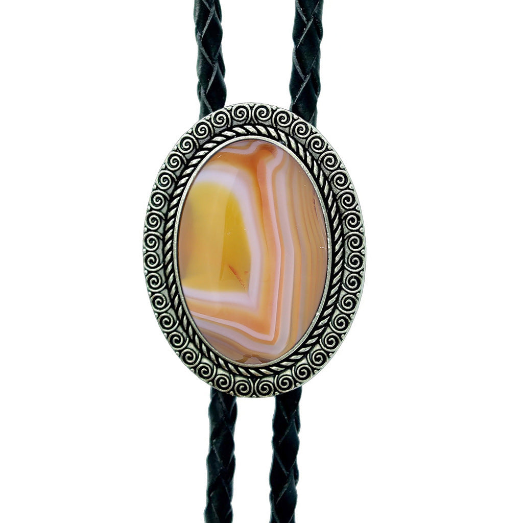 Jade Gem Bolo Tie Polo Neckline Rope Necklace