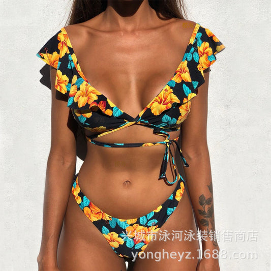 Swimming River Swimsuit 2019 New Ladies Split European And American Sexy Ruffles Thin Bikini Swimwear Bikini