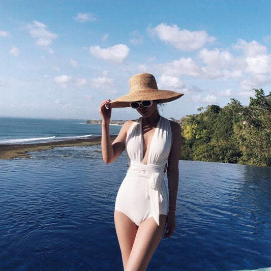 Internet Celebrous Same-style Backless Sexy One-piece Swimsuit Women's Cross Strap Small Chest Push-up Slim Belly-covering Hot Spring Swimsuit