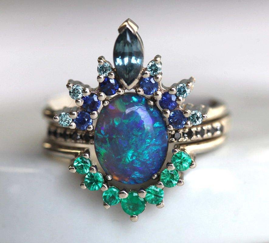 Peacock Blue Ring Female Micro Inlaid Zircon Electroplated Engagement Ring