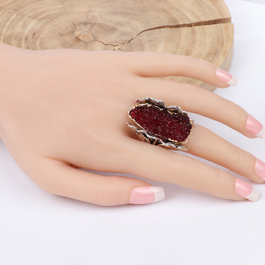 Natural Stone Retro Women&#039;s Ring Red Crystal Flower