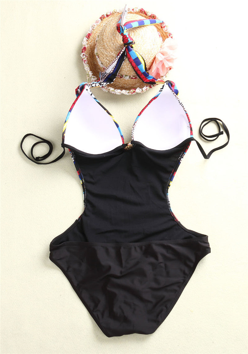 European And American One-piece Two-color Optional Gather To Show Thin Ladies Swimming