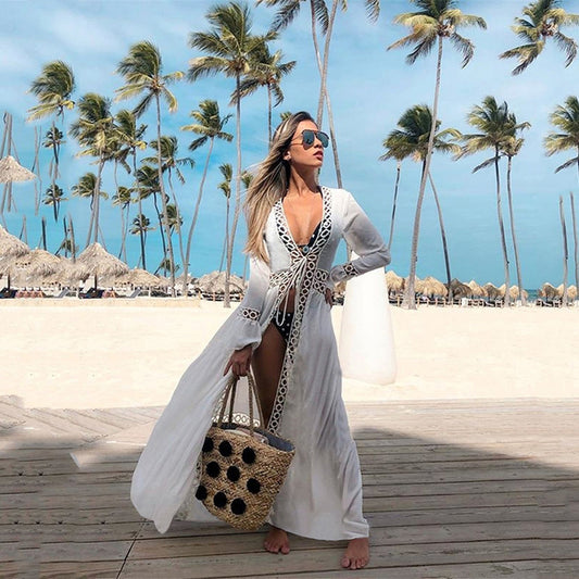 Beach Blouse, Round Hole Lace Holiday Anti-Sai Cardigan, Bikini Beach Long Skirt