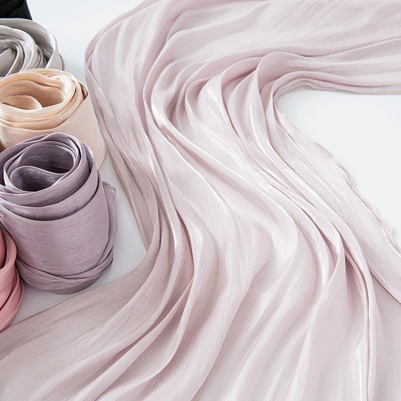Solid Color Thin Travel Sun Protection Shawl Linen Plain Satin Scarf
