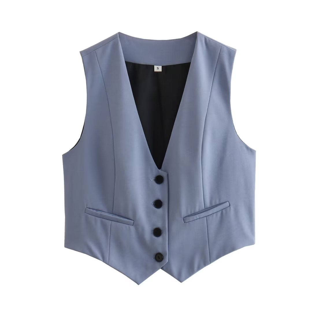 Women's Loose Button Decoration Multi-color Versatile Vest