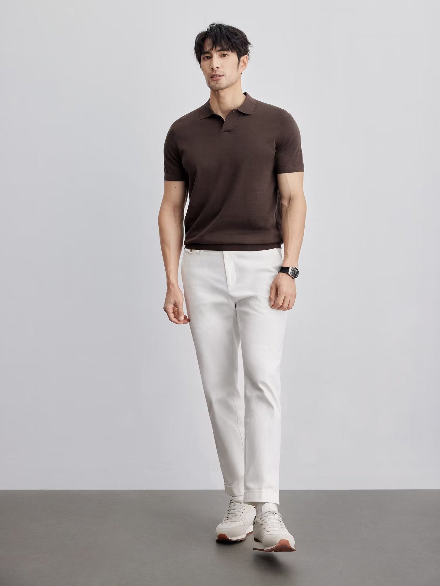 Men's Summer Casual Stylish Solid Color Slim Fit Knit Short Sleeve Lapel Half Sleeve