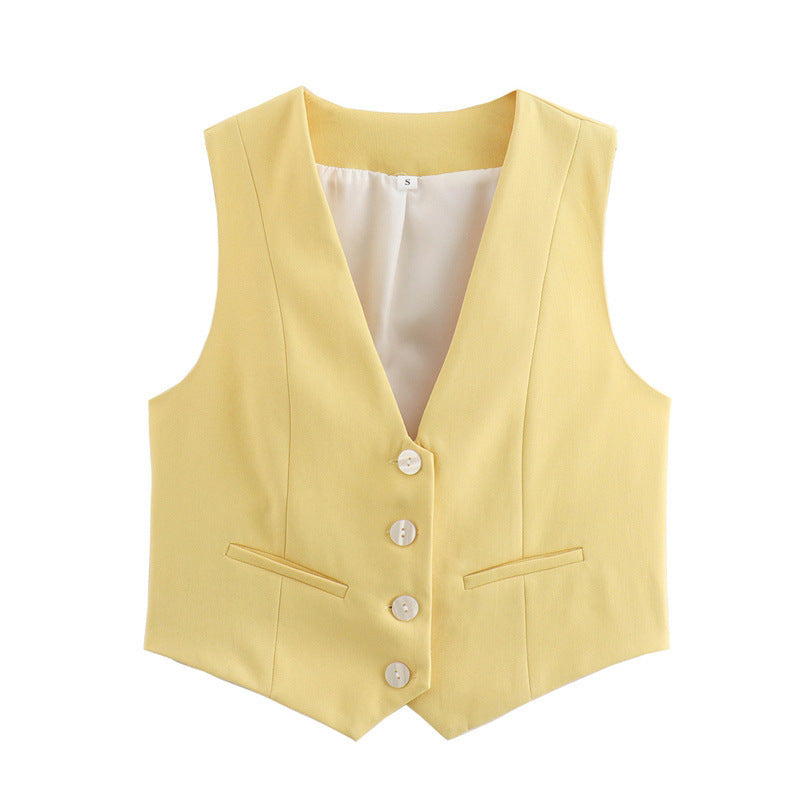 Women's Loose Button Decoration Multi-color Versatile Vest