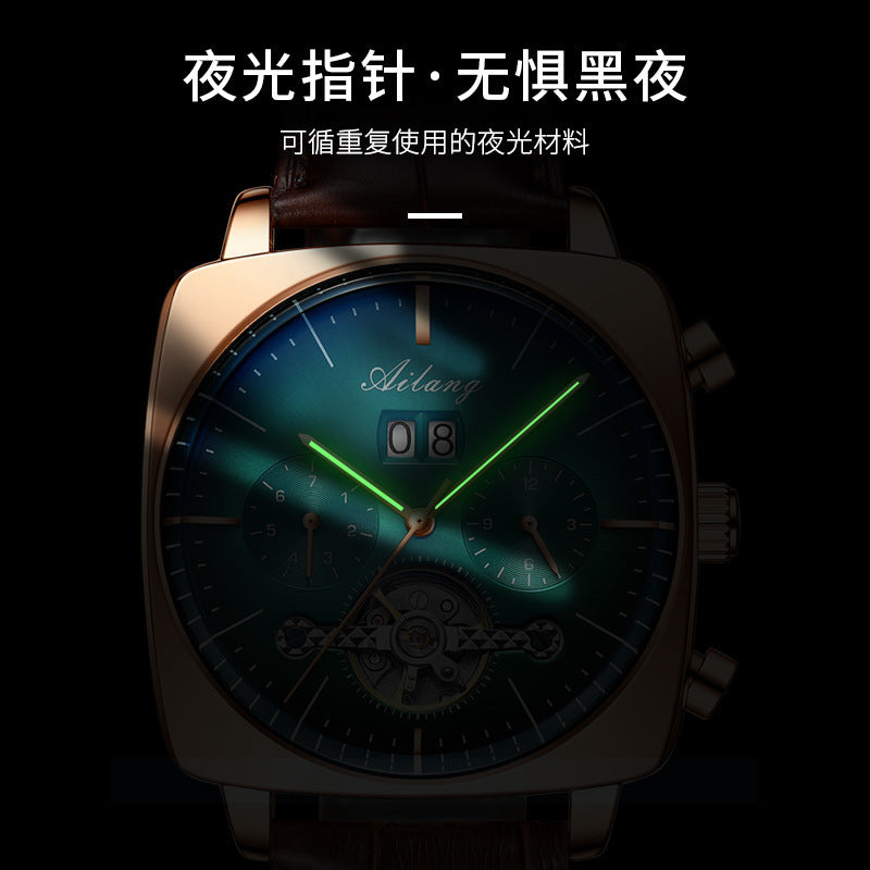 Swiss Airang Square Watch Men&amp;amp;amp;amp;amp;amp;amp;amp;#039;s Hollow Tourbillon Multifunctional Mechanical Watch Luminous Waterproof Automatic Men&amp;amp;amp;amp;amp;amp;amp;amp;#039;s Watch