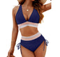 High Waisted Bikini Set With Color Blocking Drawstring Swimsuit