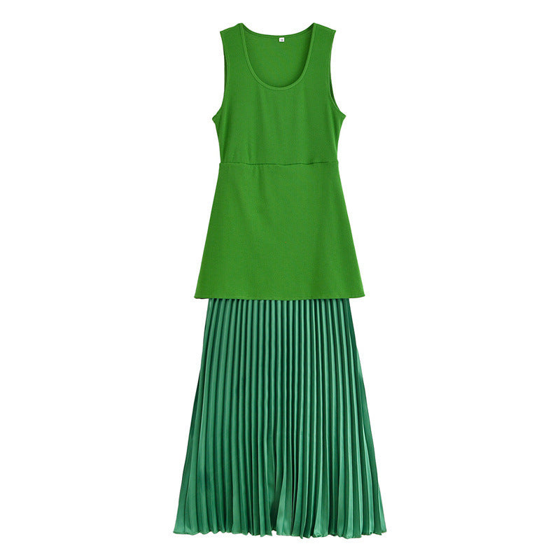 Women's Knitted Small Pleated Stitching Dress