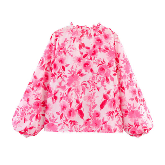 Floral Print Long Sleeve Laminated Decoration Long Sleeve Shirt