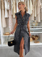Casual Single-breasted Sleeveless Denim Dress